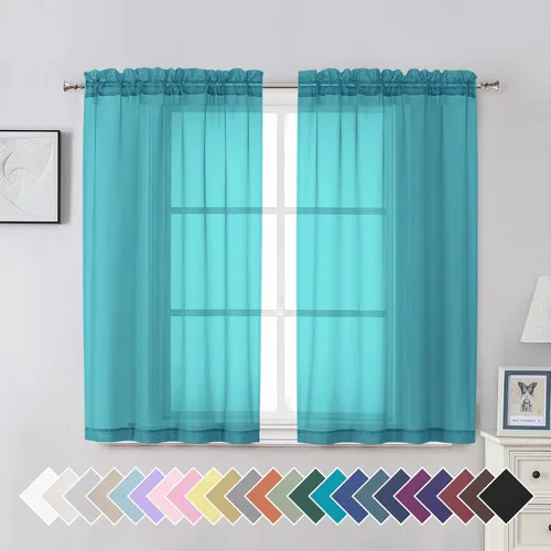 Miniatura 189 de Aiyufeng 2 paneles de cenefa transparente negra de 14 pulgadas de largo, cortinas cortas negras transparentes para dormitorio, cortinas de cocina