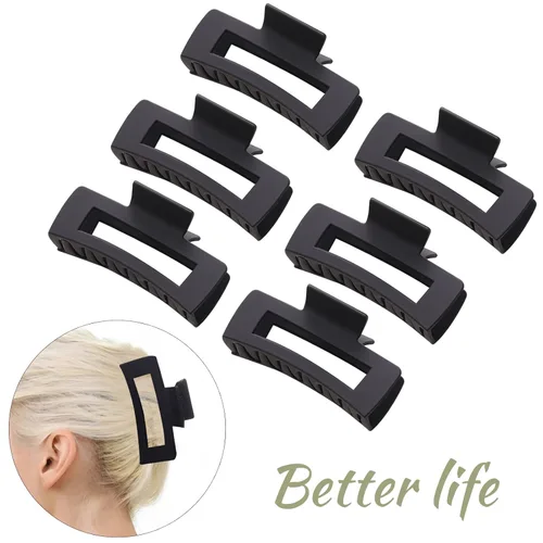 Miniatura 5 de Paquete de 12 pinzas tipo garra cuadradas negras, pinzas tipo garra rectangulares grandes y pequeñas neutrales, pinzas para cabello grandes mate