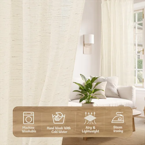 Miniatura 9 de LAMIT Cortinas de lino beige de 30 pulgadas de largo para ventanas pequeñas, cortinas semitransparentes filtrantes de luz, pestaña trasera