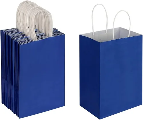 Miniatura 8 de Oikss Paquete de 50 bolsas de regalo pequeñas de 5.25 x 3.25 x 8.25 pulgadas, color marrón con asas, a granel para fiestas de cumpleaños
