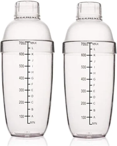 Mezclador de bebidas de plástico de 700 cc / 24 onzas con marcas de té de leche transparente, mezclador de vino, herramienta de mezcla (24 onzas x 2)