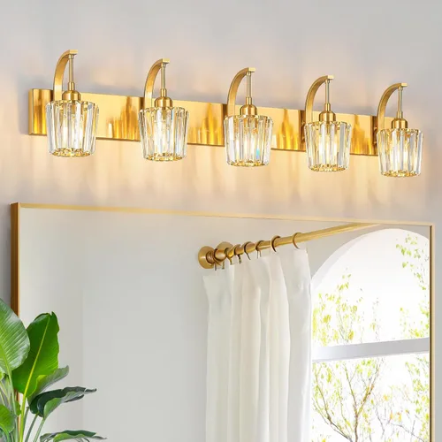 Miniatura 38 de Luces de tocador de cristal de 3 luces negras para tocador de baño, modernas lámparas de baño de cristal sobre espejo de 23.62 pulgadas de largo