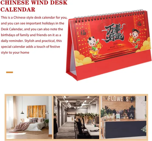 Miniatura 6 de NUOBESTY Calendario chino de escritorio 2024, calendario del año del dragón, calendario de escritorio chino lunar en espiral, calendario para Rojo1