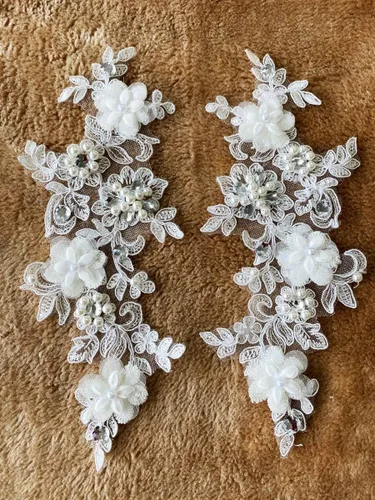 Miniatura 14 de Parches de tela de encaje fino bordados con diamantes de imitación bordados, decoración de vestido para coser en lentejuelas cuentas, accesorio