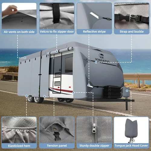 Miniatura 8 de VINPATIO - Cubierta resistente para remolque, cámper, Toy Hauler, caravana de 22 a 24 pies. de 7 capas, con correas resistentes al viento, cubiertas
