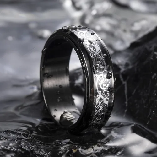 Miniatura 42 de King Will Anillo giratorio de acero inoxidable 316L para hombres y mujeres, 0.315 in de dragón/nudo celta, anillo para ansiedad para aliviar