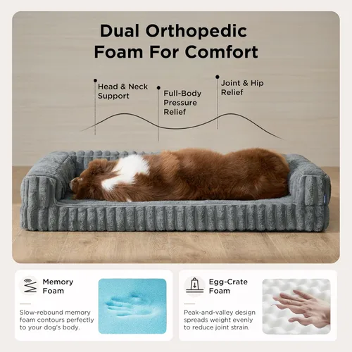 Miniatura 2 de Bedsure - Cama ortopédica para perros medianos, camas impermeables de espuma viscoelástica medianas con lados, sofá de espuma de nido de abeja