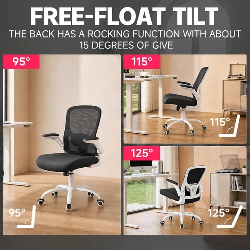 Miniatura 6 de Silla ergonómica de oficina de respaldo alto con soporte lumbar ajustable, silla de computadora de malla, reposacabezas y brazos abatibles
