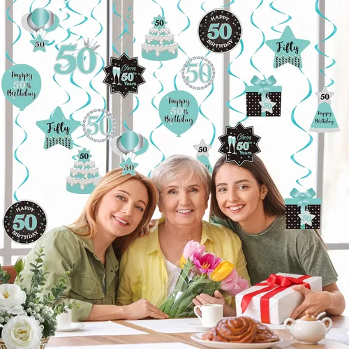 Miniatura 6 de Decoración de techo con diseño de remolinos colgantes para fiesta de cumpleaños número 50, decoración de 50 años, espirales colgantes de papel