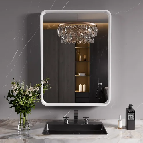 Miniatura 2 de JISOSO Espejo de Baño Blanco de 20x30 Pulgadas, Espejo de Baño con Marco de Metal Blanco para Pared, Espejo de Tocador de Baño de Rectángulo