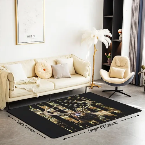 Miniatura 2 de Alfombra decorativa con bandera americana, para sala de estar, para niños, niñas, ciervos, caza, cuernos, animales salvajes, interiores, 3 x 5 pies