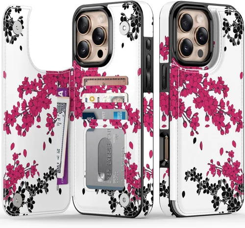 Miniatura 33 de FUNMIKO Funda tipo cartera para iPhone 13 con tarjetero, bloqueo RFID, protección de grado militar y obras de arte impresas con rayos UV, cierre