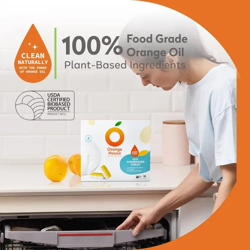 Miniatura 2 de Orange House Pestañas para lavavajillas a base de plantas, 56 unidades, 100% aceite de naranja de grado alimenticio, limpieza profunda, ecológicas