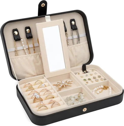 Joyero pequeño, joyero de viaje portátil para mujer, mini organizador de viaje de 2 capas, regalo para mujeres y niñas, negro A