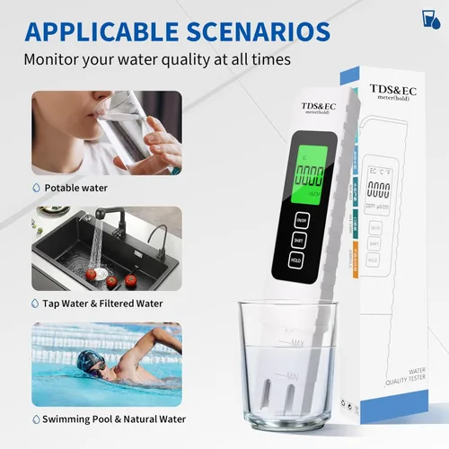 Miniatura 4 de Probador digital de calidad del agua 4 en 1 - Medidor TDS/EC/temperatura (°C/°F) TDS 0-9999 ppm Preciso y profesional para agua potable