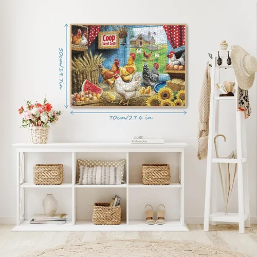 Miniatura 5 de Rompecabezas de Granja de Pollos para Adultos 1000 Piezas, Rompecabezas de Animales y Flores, Rompecabezas de Girasol de Acción de Gracias Aves