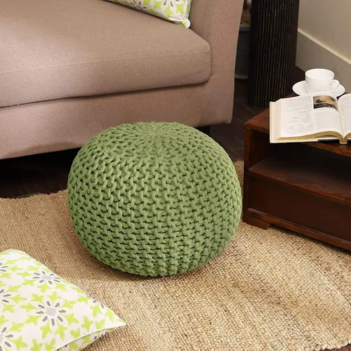 Miniatura 4 de REDEARTH · Puf Otomano Taburete Reposapiés Redondo - Puf Bohemio de Cordón Tejido de Algodón - Reposapiés Relleno Cable Poof para Sala de Estar