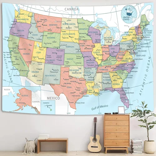 Miniatura 4 de TOMOZ Tapiz de mapa de Estados Unidos, tapices de mapas de Estados Unidos para niños y estudiantes, tapiz educativo para colgar en la pared