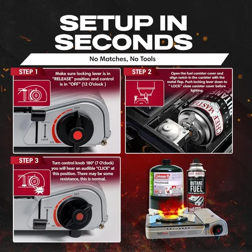 Miniatura 7 de Grill Boss - Estufa portátil de combustible doble, estufas de butano y propano de combustible dual, estufa de campamento de butano de 12 K BTU