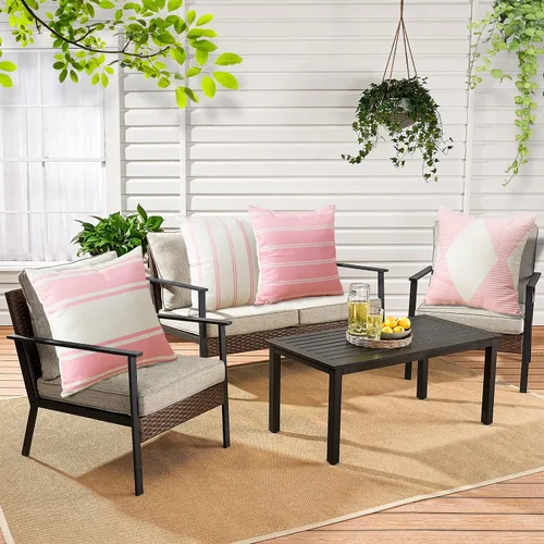 Miniatura 4 de OTOSTAR Fundas de almohada impermeables para exteriores de 18 x 18 pulgadas, diseño geométrico, decorativas, cuadradas, modernas, para jardín, Rosa