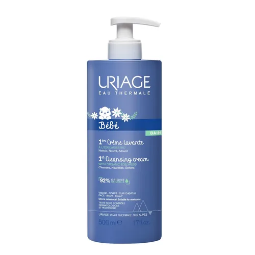 Uriage Jabón corporal y cuero cabelludo para bebés con Edelweiss orgánica y manteca de karité, limpia y conserva suavemente la película
