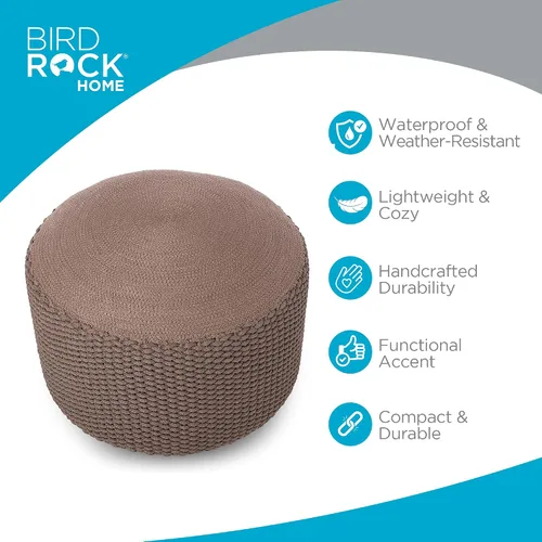 Miniatura 4 de BIRDROCK HOME Puf Otomano para Exteriores Taburete Reposapiés Impermeable Tejido a Mano con Relleno de Bolsa de Perlas Reposapiés Bohemio