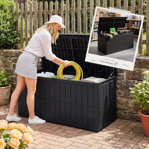 Miniatura 7 de UDPATIO Caja de cubierta de 100 galones, caja de almacenamiento para exteriores, resina impermeable con cerradura, contenedor de almacenamiento