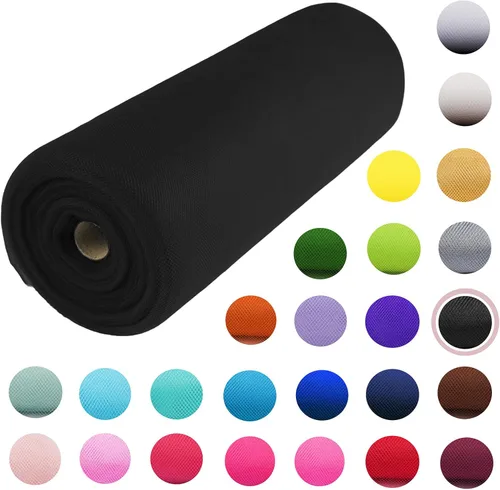 Craft And Party, Rollo de Tul de Tela Negra de 54 Pulgadas por 40 Yardas (120 pies) Rollo de Tul de Tela para Falda Tutú de Bricolaje, Bodas y Negro