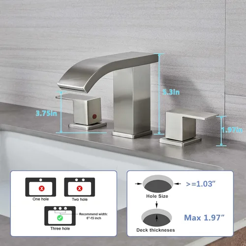 Miniatura 4 de Grifos de baño generalizados con luz LED para fregadero de 3 agujeros, cascada - Grifo de baño con ensamblaje de drenaje emergente, grifo