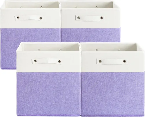 Miniatura 15 de FinishingBo Contenedores de almacenamiento de lino fino de 13 x 13 pulgadas con asas, cajas de cubo de tela, organizadores de cestas para estantes