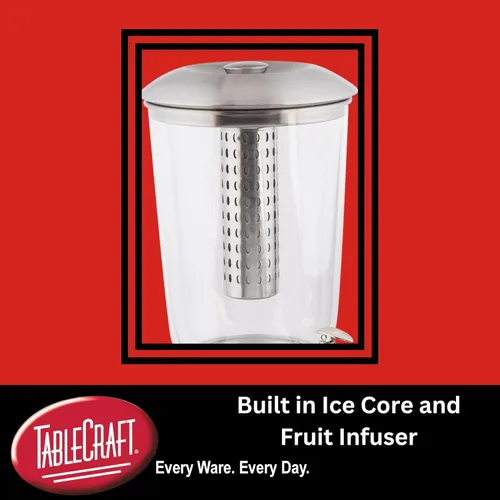 Miniatura 4 de TableCraft 75 Dispensador de bebidas de lujo de 2.5 galones con infusor de frutas y soporte, Tritan y acero inoxidable cepillado, dispensador
