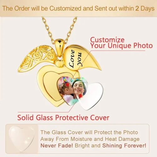 Miniatura 5 de Custom4U Collar de medallón personalizado para mujer, collar de medallón de corazón de plata que sostiene la imagen, cadena conmemorativa de 16 a 22