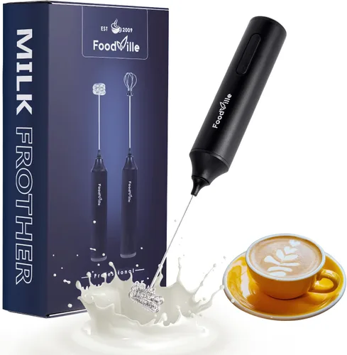 FoodVille MF05 Espumador de Leche Recargable con Carga USB Batidor de Espuma Manual con Batidor de Globo de Acero Inoxidable para Capuchino, Latte,