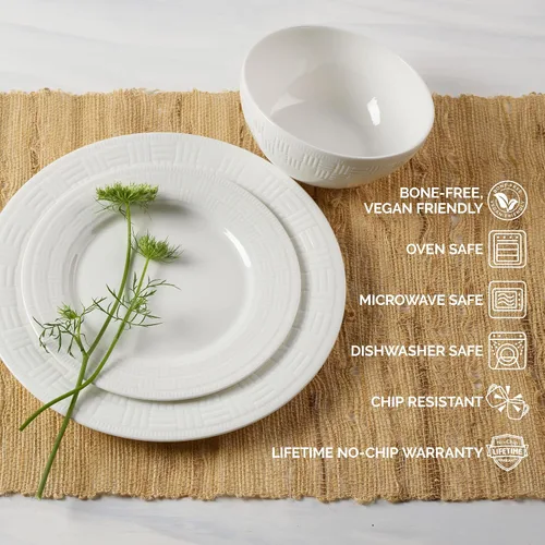 Miniatura 4 de Mikasa Ashlyn Juego de Vajilla de Porcelana Ósea Vegana Resistente a Astillas de 12 Piezas, Servicio para 4