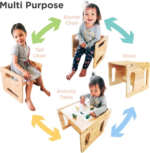 Miniatura 2 de Montessori Mesa y silla de destete (15 pulgadas), silla de madera maciza para niños pequeños, silla cúbica para niños pequeños, madera dura, muebles