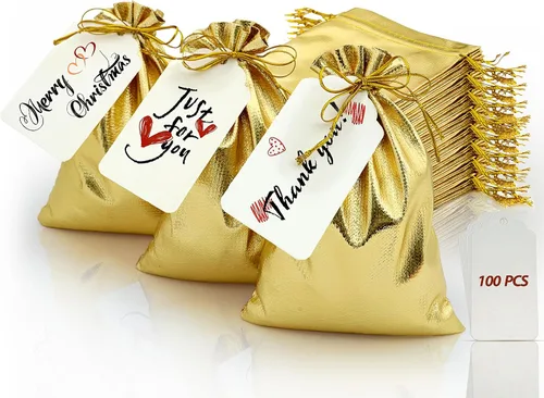 Miniatura 9 de DOYIDE 50 bolsas de regalo con cordón dorado, bolsas de joyería de 8 x 12 pulgadas, bolsas con cordón, bolsas brillantes para recuerdos de fiesta