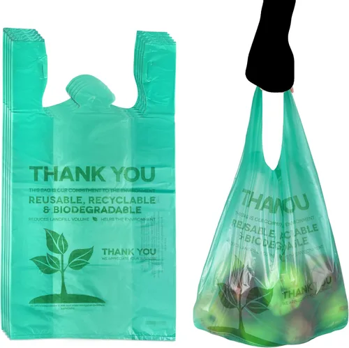 Miniatura 6 de KitchenDine Bolsas de plástico ecológicas verdes – 100 bolsas de compras biodegradables – Thank You – Bolsa de transporte de 22 x 12 pulgadas (100)