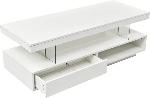 Miniatura 5 de Mesa auxiliar LED con almacenamiento, mesa central moderna con estante abierto y 2 cajones deslizantes dobles, muebles decorativos con luces LED
