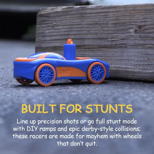 Miniatura 5 de Spinz Coche de carreras con lanzador de discos voladores, juguete de corredor de parachoques trasero, regalo para niños, niñas, naranja y azul, a