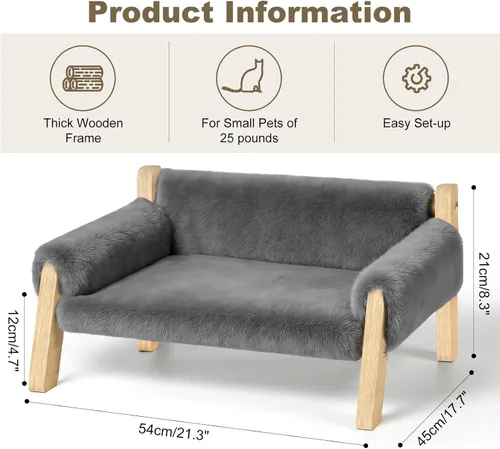Miniatura 2 de FAMIDGE Sofá cama elevada para gatos de interior – Sofá de madera para mascotas con funda gruesa extraíble lavable para gatitos elevados adecuado