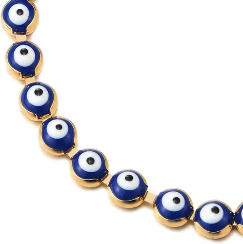 Miniatura 2 de COOLSTEELANDBEYOND Pulsera de cadena de eslabones de color dorado para mujer con eslabones de dije de mal de ojo, ajustable, Esmalte, Circonita