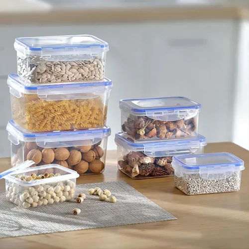 Miniatura 3 de Recipientes de almacenamiento de alimentos de 8 piezas con tapas, recipiente rectangular de preparación de comidas, no tóxico, sin BPA con 4