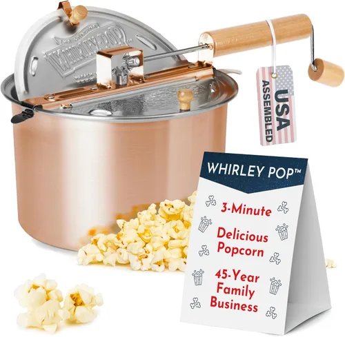 Original Whirley - Máquina para hacer palomitas de maíz de 6 cuartos de galón, máquina de palomitas de maíz de acero inoxidable con engranajes de