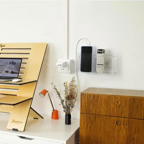 Miniatura 6 de Caja organizadora de almacenamiento de montaje en pared para teléfono Soporte de control remoto transparente L
