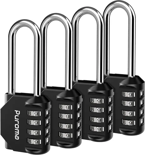 Puroma Paquete de 4 candados de combinación de grillete de 2.6 pulgadas de largo, 4 dígitos, impermeable, para exteriores, para cerradura, casillero