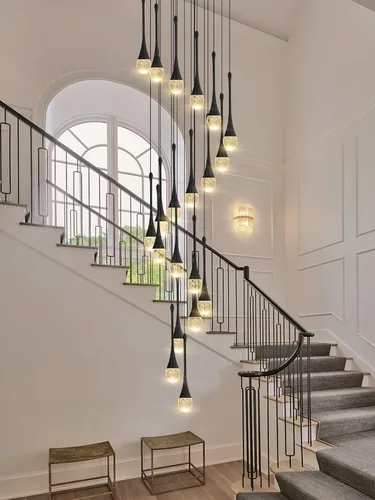 ykolupty Candelabro Moderno de 138'', 20 Luces, Lámpara Colgante Moderna Negra, Candelabro Grande para Escalera, Vestíbulo, Sala de Estar, Negro