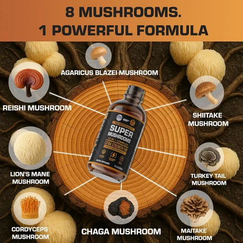 Miniatura 2 de Suplemento de hongos – Lions Mane Reishi Cordyceps Chaga Turkey Tail Inulina y más hongos para apoyo inmunológico, energía – Suplementos cerebrales