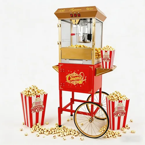 Miniatura 19 de Máquina comercial para palomitas de maíz de 32 oz con carrito - Hervidor de acero inoxidable con ruedas, bandeja calefactora y vidrio templado