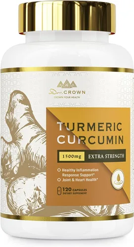 Suplemento de curcumina de cúrcuma de 1,500 mg, curcuminoide estandarizado 95% con jengibre, aceite MCT y pimienta negra para una mejor absorción,