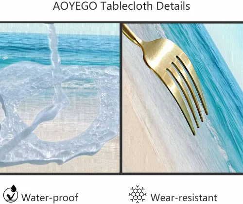 Miniatura 6 de AOYEGO Mantel redondo de 60 pulgadas con diseño de concha de playa tropical oceánica, estrella de mar, cielo arena, mantel de poliéster para Conchas